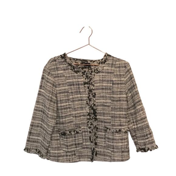 Notations Jackets & Blazers - Notations Black & White with sheer detail,print trim Blazer with pockets